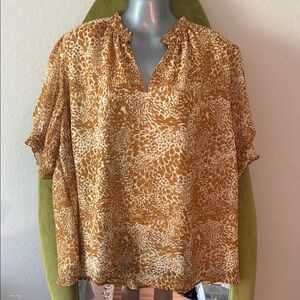 Ava & Viv Tan Patterned Blouse